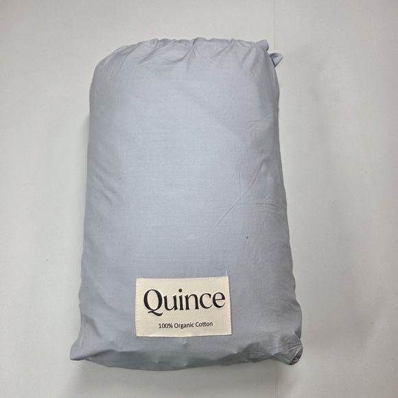 QUINCE Classic Organic Percale Piped Duvet Cover Set King/Cal King Bl/Wht 5148